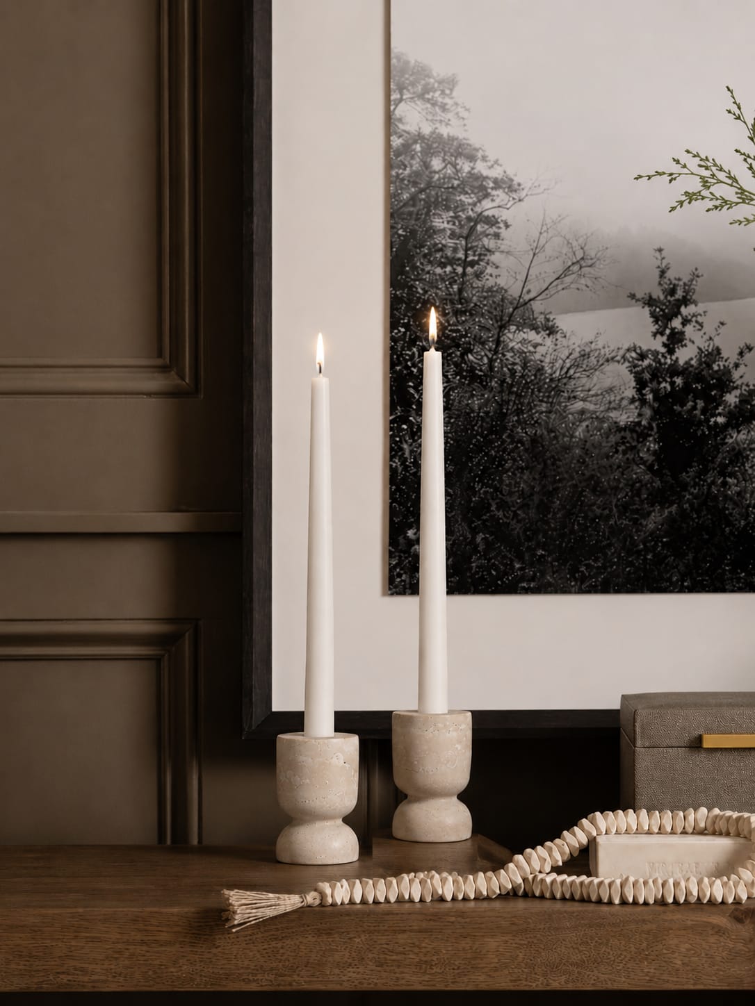 Small Natural Travertine Candle Holder view 3