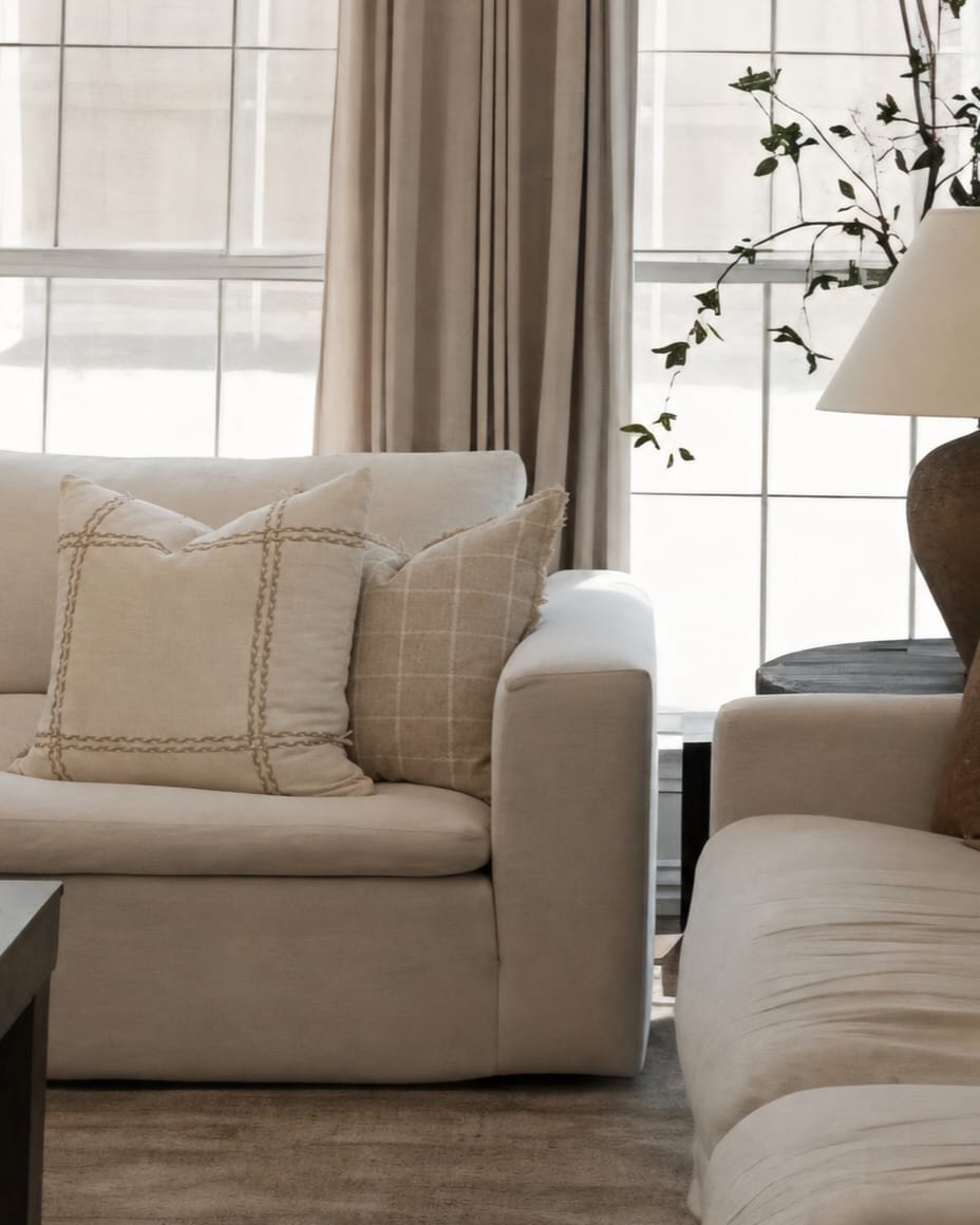 Warm living room with cushions and textiles